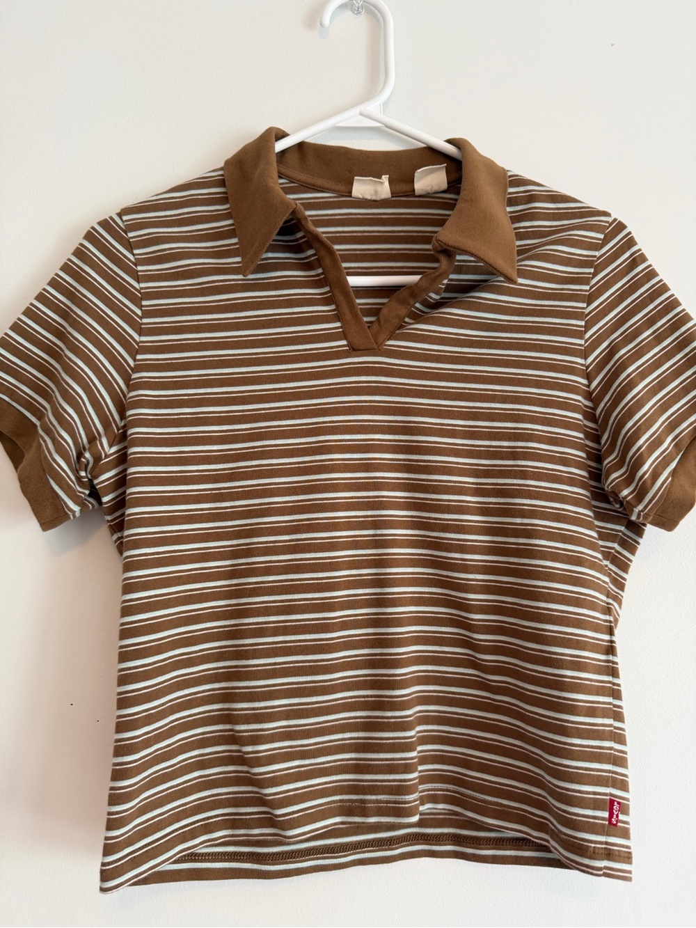 Levi's Brown and White Striped Short-Sleeve Polo Tee